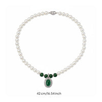 Pearl and Green Stone Necklace Mother's Day Gift Gemstone Pearl Necklace