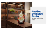 Crystal Gourd Ornament with Wooden Base, Feng Shui Decor for Wealth, Living Room, Entryway, Bedroom, Home, Shop, Office