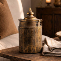 Metal Vase with Lid Vintage Lidded Jar Rustic Lidded Storage Jar for Console Table, Mantel