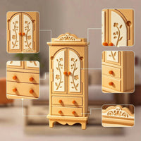 Dollhouse Cabinet with Drawers Wood-Toned Dollhouse Wardrobe Mini Cabinet with Drawers Decorative Miniature Furniture Classic