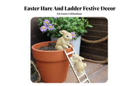 Weather Resistant Resin Rabbit Ladder Set Adorable Design Rabbit Climbing Ladder Statue Lifelike Features Easter Bunny Ornament Hand-Painted for Gardeners, Flower Pot, Patio, Desktop