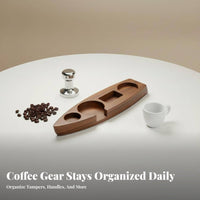 Solid Wood Boat-Shaped Tamping Stand Space-Saving Espresso Tamping Station Polished Finish for Cafe