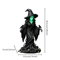 Light-up Witch Statue with Skull Base Glowing Witch Figurine Spooky Ornament Eerie for Courtyard