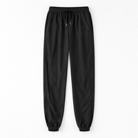 Joggers for Women with Tapered Leg and Cuffed Ankles, Quick Dry Nylon Spandex Pants for Gym and Running, Lightweight Loose Fit Black Trousers