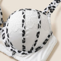 Lingerie Set with Push Up Bra and Padded Balconette Design for Women, Lace Overlay with Leopard Print Detail for Date Night