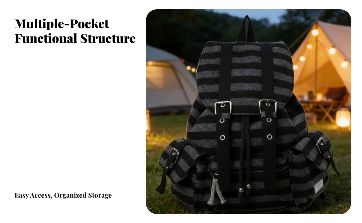 Striped Backpack Large Capacity Stripe Backpack Functional Design Vintage Design Daypack for Women, Students, Outings, University