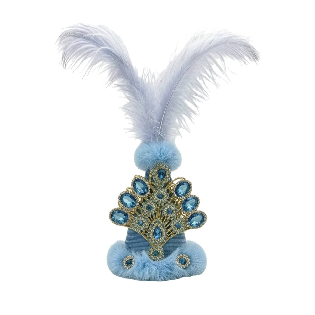 Ornate Pointed Hat with Feather Handmade Folk Costume Hat Rhinestone Jeweled Costume Headpiece Faux-Faux-Hair for Performers, Cosplayers, Stage Performances, Photoshoots