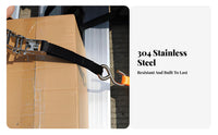 Ratchet Tie-Down Strap Quick Release Stainless Steel Cargo Strap for Drivers, Hauling Vehicle Owners, Moving, Roof Rack, Boating