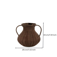 Wicker Flower Vase with Handles Handwoven Double-Handle Vase Boho for Tabletop, Entryway