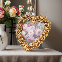 European Carved Gold Rose Heart Photo Frame