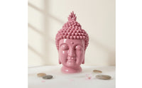 Zen Buddha Head Sculpture with Pedestal Serene Buddha Head Statue Glossy Textured for Home Decorators, Art Collectors