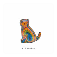 Creative Gift Rainbow Wood Cat Figurine Polished Finish Carved Wooden Cat Statue for Desk, Shelf, Living Room