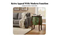 Square Side Table with Drawer and Shelf Vintage design Bedside Table with Storage adaptable Use Sturdy Construction for Hallway