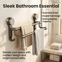 Sink Towel Bar, Carbon Steel No Drill Rack for Bathroom, Rust-Resistant Apartment Storage with 180° Rotation & Strong Suction, Secure Anti-Slip Design