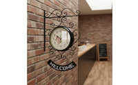 Double Sided Wall Clock Floral Dial Vintage Station Clock Quiet Movement House Decoration for Hallway, Patio