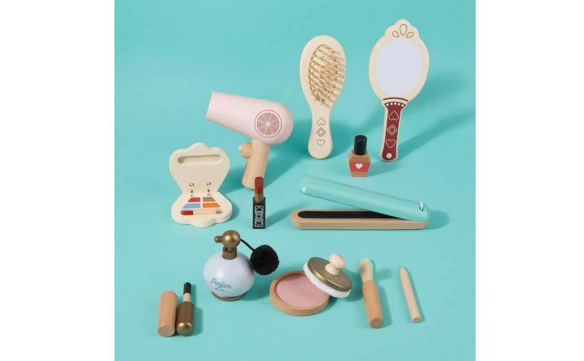 Wooden Pretend Makeup Kit Miniature Wooden Makeup Play Set Realistic Design for Kids