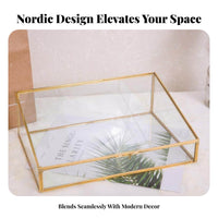 Trapezoid Glass Display Case Gold-Tone Frame Jewelry Box Dust-Proof Lid for Desk