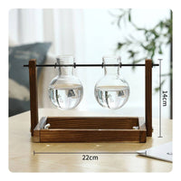 Natural Wood Hydroponic Vase with Wooden Stand Easy Root Observation Test Tube Flower Vase Minimalist Design Desktop Glass Planter Great Gift Idea for Living Room, Office, Windowsill, Bookshelf