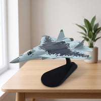 1:100 Scale SU-57 Fighter Jet Model Fighter Jet Model with Stand Assembled Detailed for Aviation Enthusiasts, Office