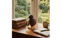 Carved Woodland Bird Statue Dark Brown Wooden Figurine Collectible Home Decor