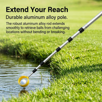 Long Reach Retriever, Aluminium Picker for Driving Range, Telescopic Water Hazard Tool, Back Saver for Golfers
