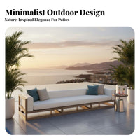 4 Pieces Wood-Look Finish 4-Piece Sofa and Armchair Set All-Weather Outdoor Furniture Rust-Resistant Patio Seating Group sturdyDuty Frame for Hotel Owners, Homeowners, Families, Terrace, Garden, rearyard, Balcony