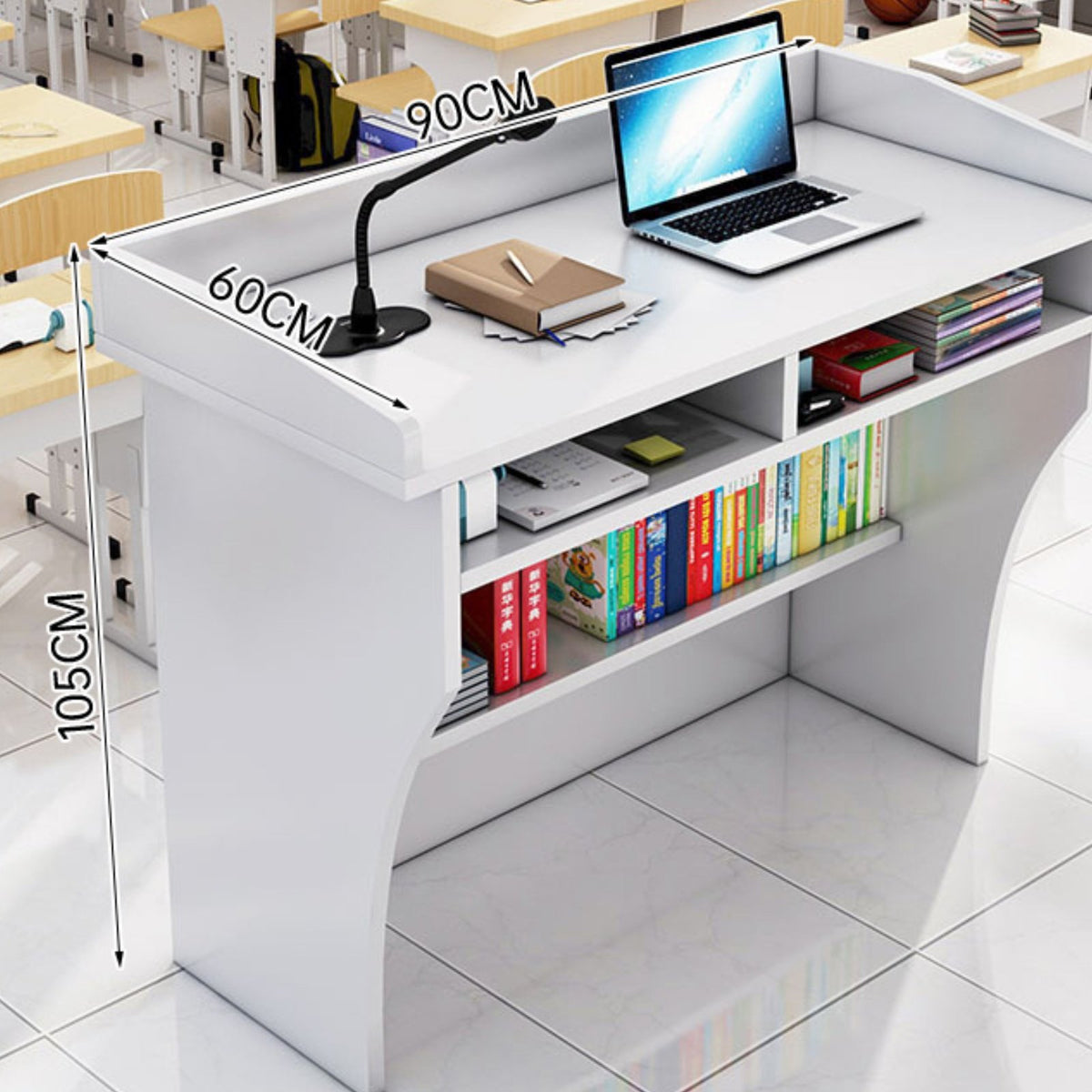 Multi-Functional Classroom Teacher Lectern Long-Lasting Construction Presentation Podium with Storage Modern Simple Design Reception Host Stand Spacious Desktop for Presenters, Receptionists, Auditorium, Lecture Hall, Conference Room, Away Ice