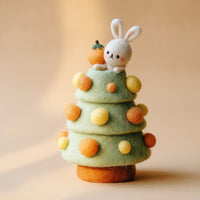 Whimsical Felt Christmas Tree Mini Felt Tree with Rabbit Cute Bunny Ornament Adorable for Shelves