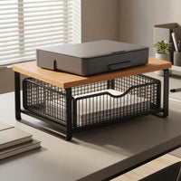 Desktop Printer Stand  Compact Wire Drawer Basket Organizer Unobstructed Front 2 Tier Desk Shelf