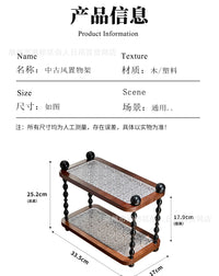 Vintage Style Bamboo Storage Rack with Glass, 2-Layer, for Desk and Bedroom