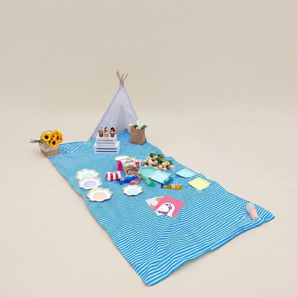 Picnic Blanket and Extra Large Camping Mat for Outdoor Activities, Waterproof Striped Beach Mat, Fiberglass Material Summer Essentials for Kids