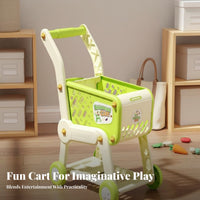 Role-Playing Game Toy Shopping Cart Safe Design Kids Shopping Cart Set Large Capacity Kids Grocery Trolley Effortless Rolling Wheels for Toddlers, Girls, Preschoolers, Kindergarten, Playroom, Home