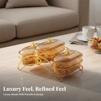 Lidded Snack Dish Set Luxury Design Sectional Appetizer Platter Multi-Section Design Bear Handle Candy Boxes for Coffee Table, Living Room, Parties