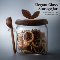 Glass Storage Jar with Wooden Spoon, Clear Glass Food Container for Tea Coffee Beans, Airtight Pantry Storage for Dry Ingredients
