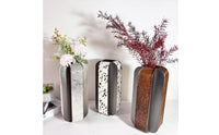 Minimalist Design Metal Geometric Vase Modern Look Art Vase Textured Surface for Entryway, Living Room