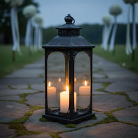 Wrought Iron Candle Lantern Romantic Atmosphere European Design Floor Lantern Antique Finish Vintage Pillar Candle Holder for Wedding, Aisle Marker