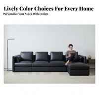 Lowheight Leather Sofa Italian Minimalist Design Living Room Furniture Top-Grain Cowhide Sectional for Apartment Dwellers, Homeowners, Home Interior
