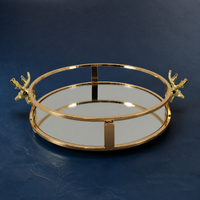 French Gold Metal Serving Tray with Handles, Rectangular Decorative Serving Tray, Mirror Coffee Table Decor, Perfume Trinket Vanity Tray