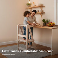 Montessori Inspired Transformable Learning Stool Foldable Design Transformable Toddler Stool with Desk Safety Rails Standing Tower Anti-Slip Feet for Toddlers, Parents, Bathroom, Playroom, Home