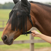 Breathable Horse Face Mask with Fringe Lightweight Horse Fly Mask with Ears Cool Tack Protection for Turnout