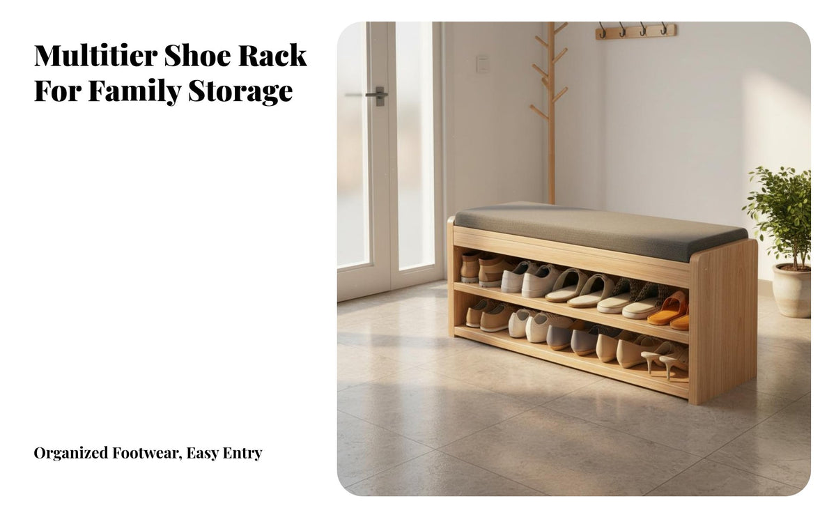 Slim Profile Upholstered Shoe Changing Stool Space-Saving Multi-Tier Shoe Stool 2-in-1 Design Entryway Bench Sturdy and Long-Lasting for Apartment Dwellers, Families, Homeowners, Hallway, Mudroom, Living Room, Bedroom