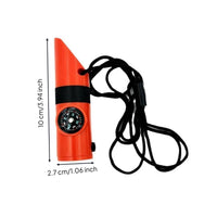 Waterproof Storage Compartment 7-in-1 Survival Whistle Lanyard Included Emergency Whistle with LED Light Compact and Portable for Camping