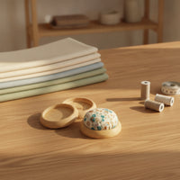 Round Bamboo Cushion Base Recessed Top Bamboo Needle Cushion Flat Bottom