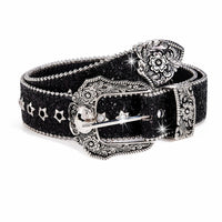 Ornate Belt with Star Eyelets Glittery Western Belt Punk Adjustable for Women, Jeans