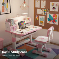 Widened Desktop Childrens Study Desk and Chair Set Safe & Long-Lasting Kids Desk and Chair Set Easy to Assemble Student Writing Table with Storage for Students, Teenagers, Girls, Bedroom, Home, Playroom