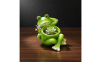 Vibrant Green Frog-Shaped Resin Planter Reclining Pose Frog Flower Pot Raised Eyes