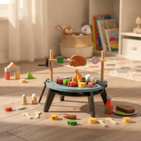 Wooden Play Grill Freestanding Toy Barbecue Grill indoor/outdoor Pretend Barbecue for Kids, Toddlers, Playroom