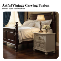 3-Drawer Nightstand Distressed Finish 3-Drawer Carved End Table Vintage design Anti-Tipping Safety for Homeowners, Entryway
