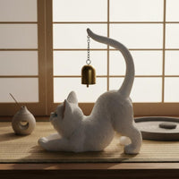 Japanese Design Cat Figurine with Bell Desktop Companion Resin Cat Figurine Fade-Resistant Home Decoration Waterproof for Living Room, Garden