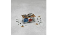 Molded Details Miniature Repair Workbench Artisanal 1:64 Scale Workbench Detailed Miniature Workshop Bench Printed Markings